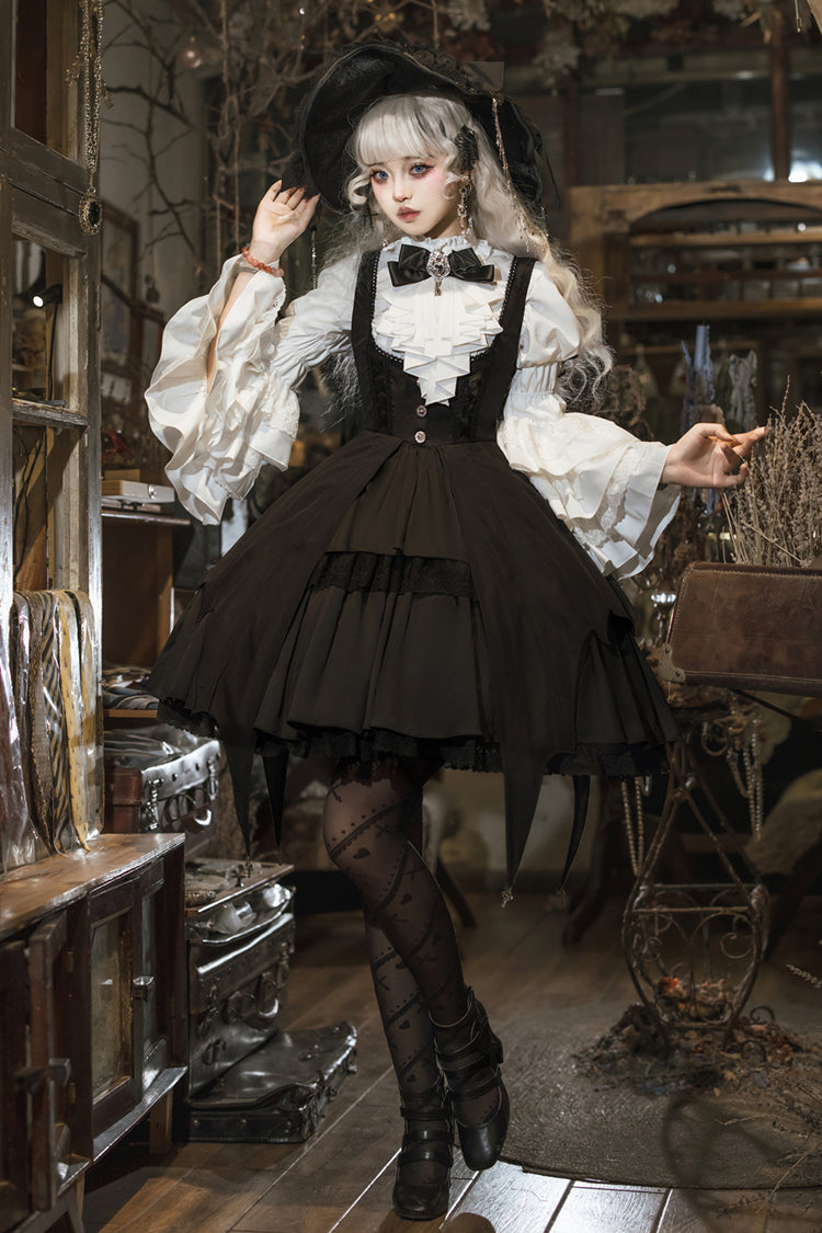 Black Magical Girl Ruffle Cardigan Bowknot Gothic Princess Lolita Strap Dress
