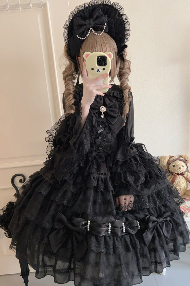 Black Dream Prologue Doll Multi-Layered Bowknot Lace Gothic Princess Lolita Dress