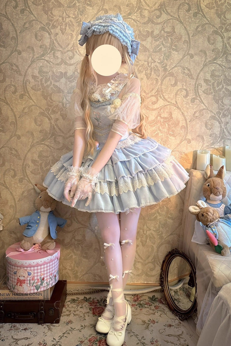 Good Night, Tulip Sleeveless Multi-Layered Ruffled Embroidered Lace Sweet Ballet Lolita Jsk Dress 2 Colors