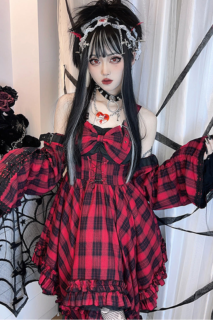 Red Scarlet Abby Style Irregular Plaid Printing Gothic Lolita JSK Dress