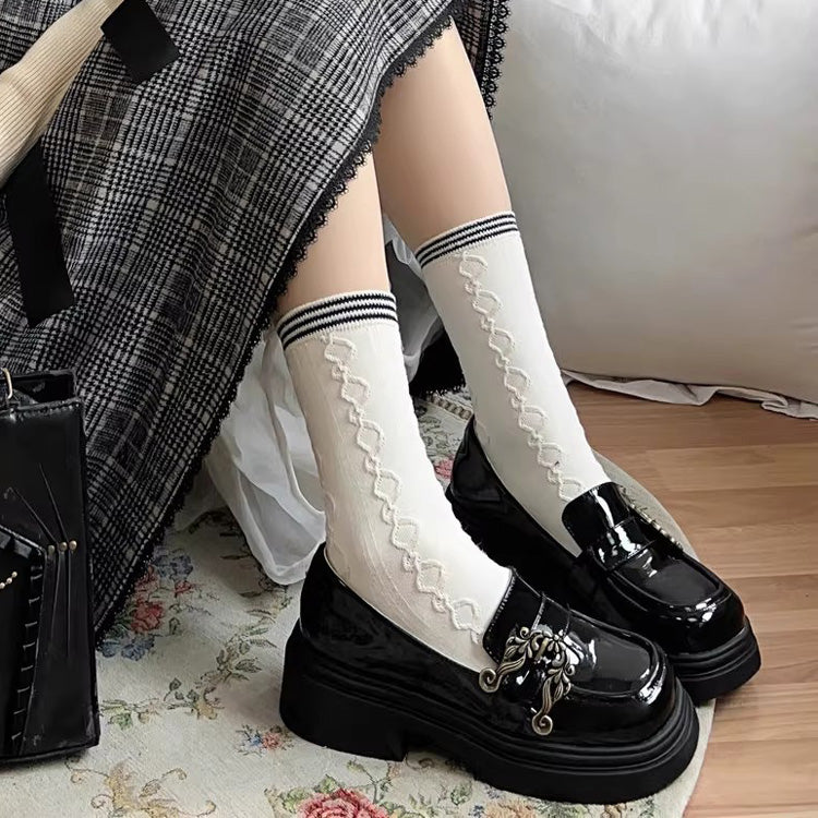 Vintage Accordion Knight Bowknot Chinese College Style Lolita Ankle Shoes 2 Colors