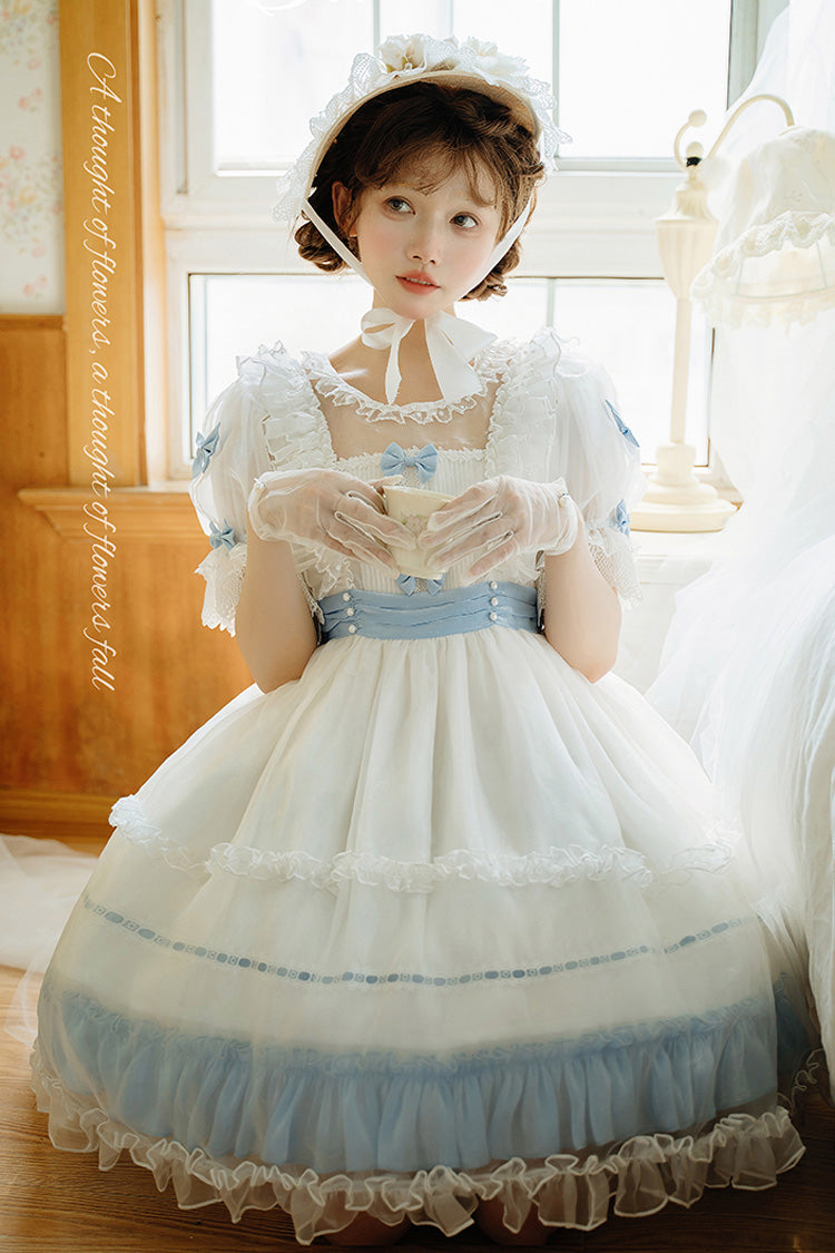 Moonlight Sonata Short Sleeves Ruffle Bowknot Lace Sweet Lolita Dress 4 Colors