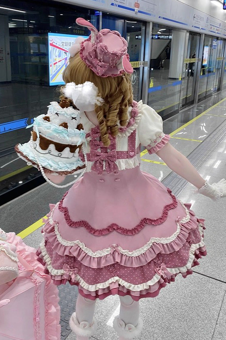 Pink Bunny Parfait Short Sleeves Multi-Layered Ruffle Bowknot Sweet Lolita Dress