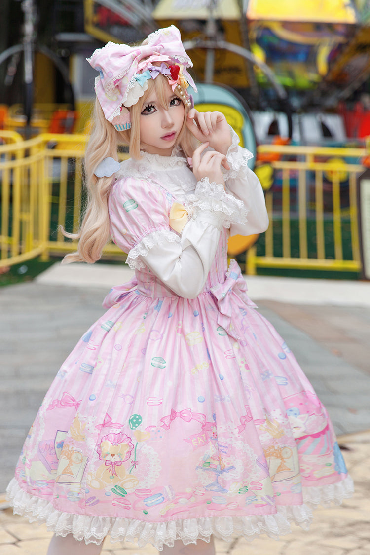 Macaron Dolly House Doll Collar Short Sleeves Print Bowknot Sweet Lolita Dress 3 Colors