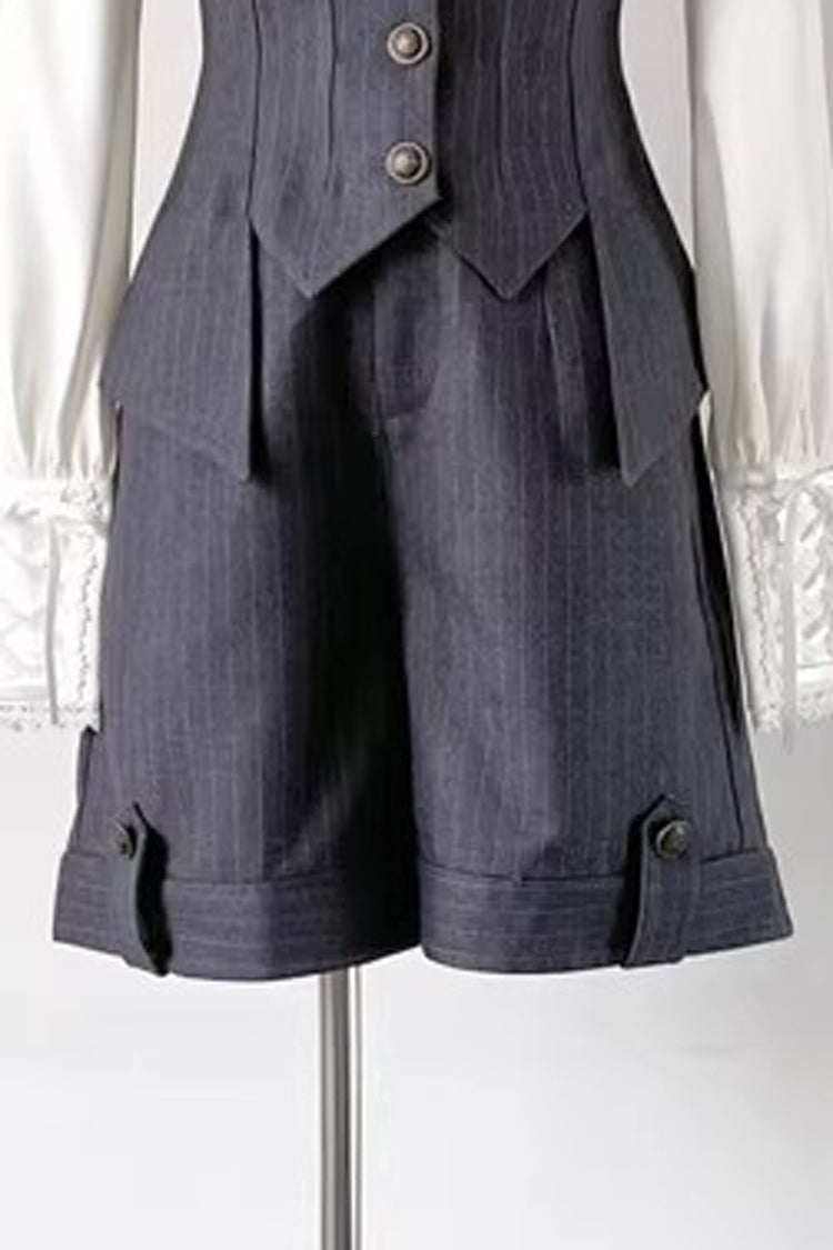 Grey Griffin's Pact Bust Support Striped Printed Gothic Ouji Lolita Shorts Vest Set