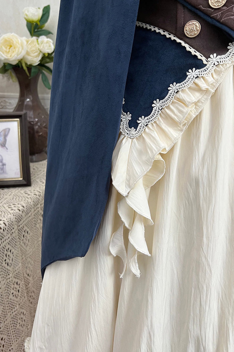Beige Morning Mist Coast Stand Collar Long Sleeves Ruffle Embroidery Vintage Elegant Lolita Skirt Dress Set