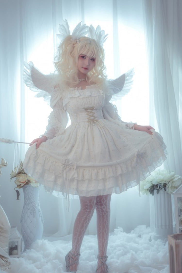 Wishing Stars Double-Layered Ruffle Bowknot Lace-Up Gothic Lolita Jsk Dress Version 1