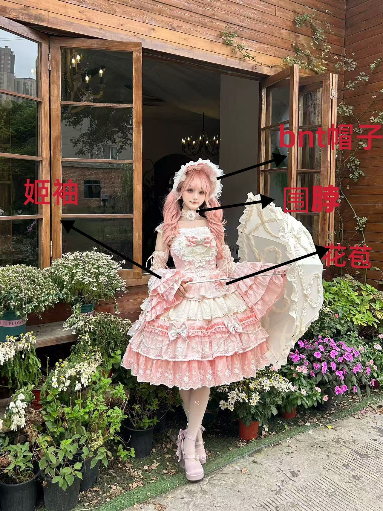 Pink Falling Sakura Multi-Layered Ruffled Hanayome Bow Lace Sweet Plus Size Princess Lolita Jsk Dress
