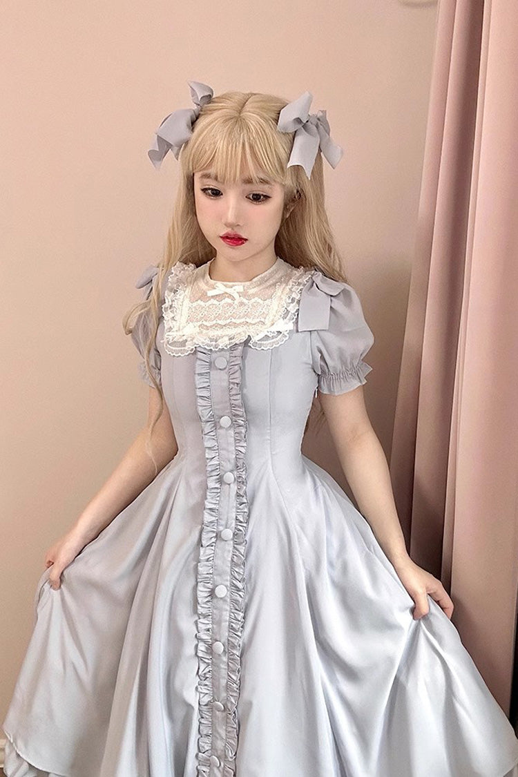 Light Blue Annie's Gift Short Sleeves Bowknot Sweet Lolita Dress (Plus Size Support)