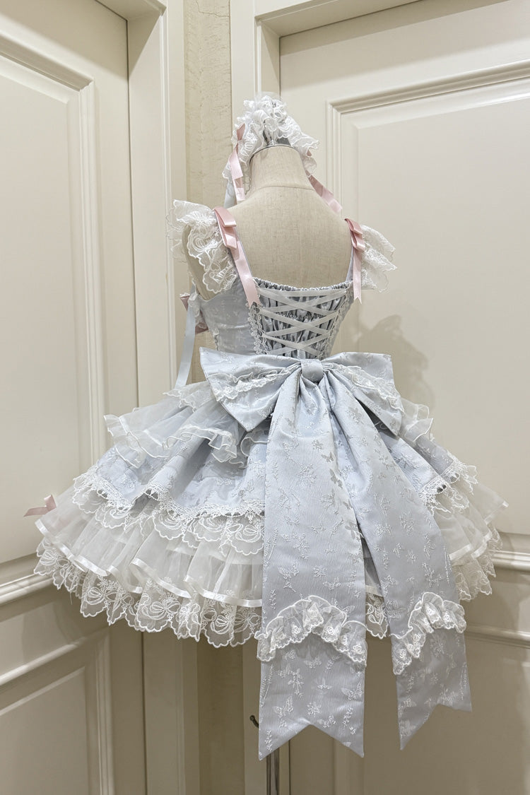 Blue Fleishi Island Sleeveless Ruffle Bowknot Lace Slim Sweet Ballet Lolita Jsk Dress