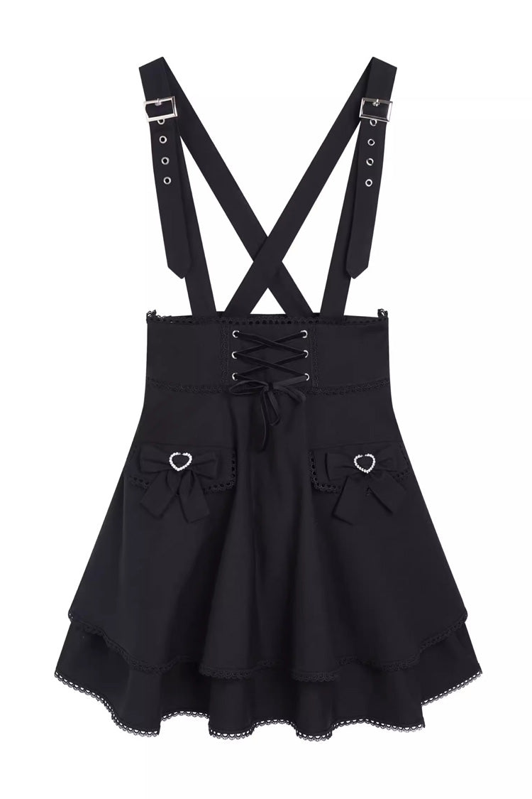 Black Ruffle Bowknot Sweet Jirai Kei Princess Strap Dress