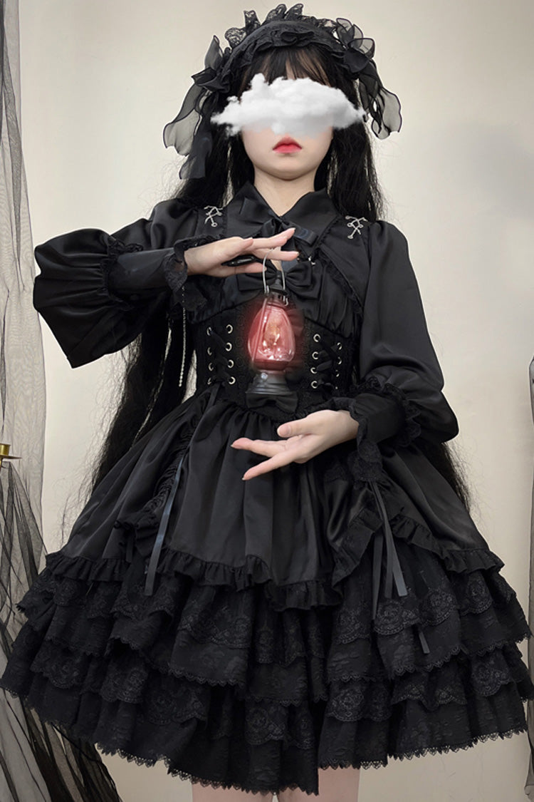 Black Cross of Merit Multi-Layered Bowknot Lace Gothic Lolita Jsk Dress