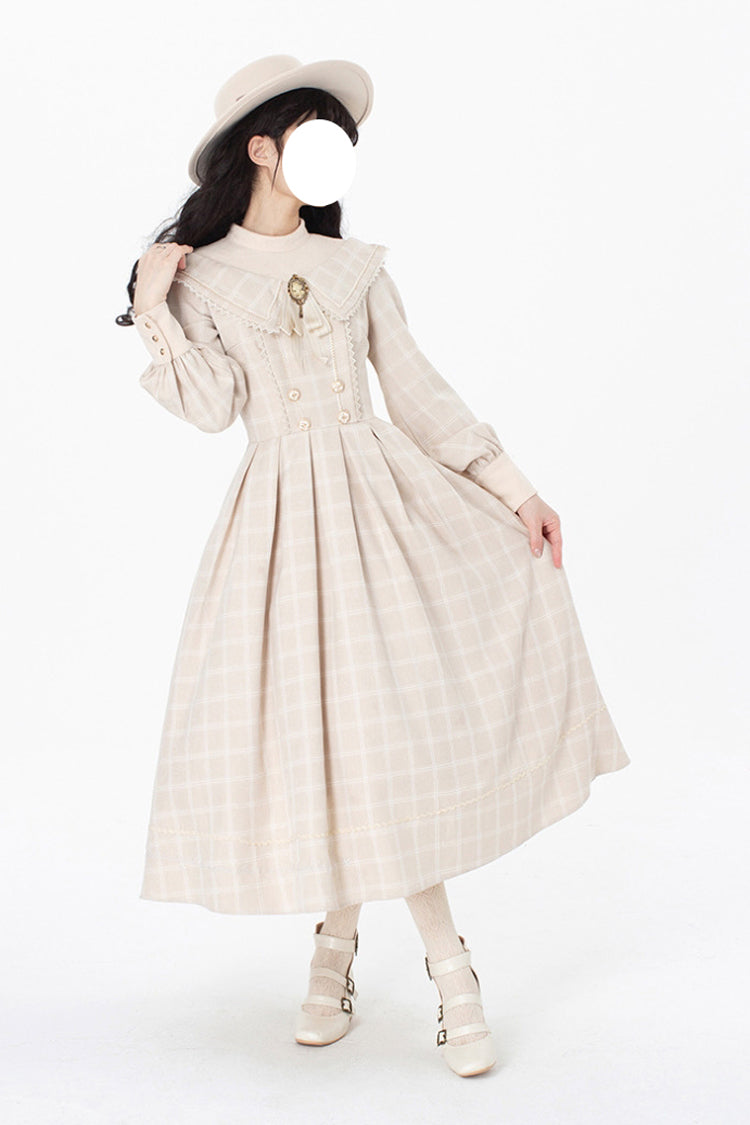 Apricot Fontainebleau Long Sleeves Plaid Print Bowknot Elegant Sweet Lolita Dress