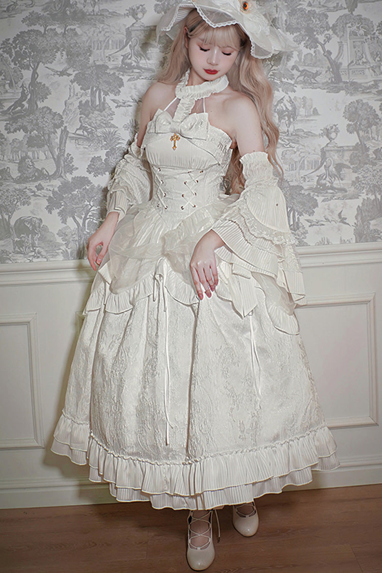 Solid Color The Mystery of The Doll Halterneck Ruffle Bowknot Drawstring Gothic Lolita Dress 4 Colors