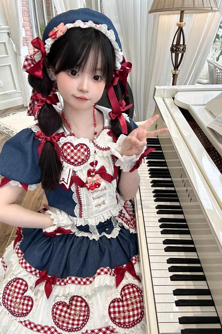 White/Blue/Red Peach Heart Lilith Ruffle Bowknot Lace Lace-Up Sweet Lolita Skirt Set