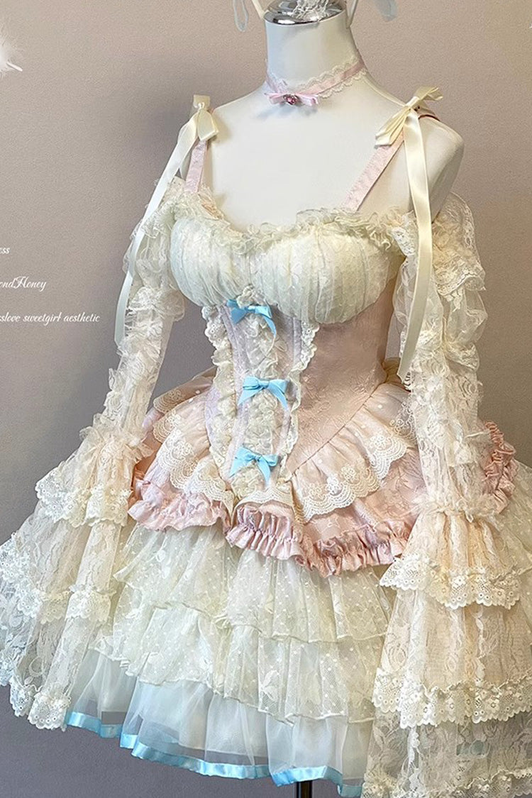 Pink Dream Girl Multi-Layered Ruffle Bowknot Lace Ballet Sweet Lolita Dress