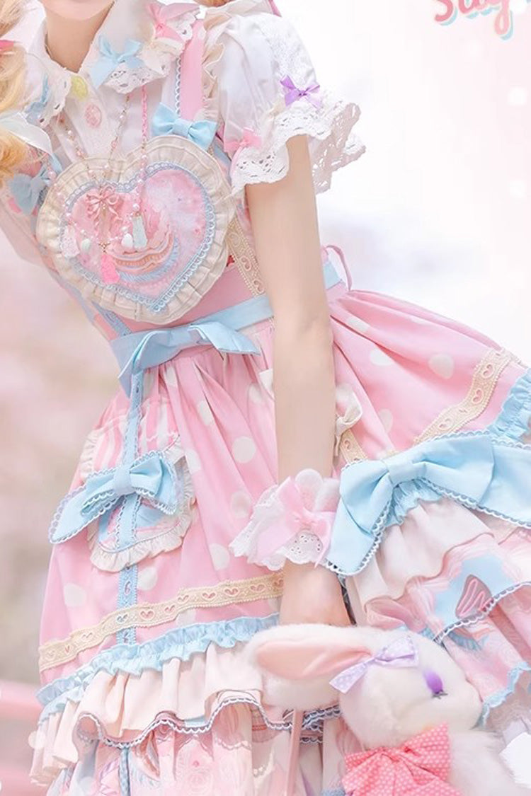 Pink Frosted Sugar Sweetheart Double-Layered Print Ruffle Bowknot Sweet Princess Lolita Jsk Dress