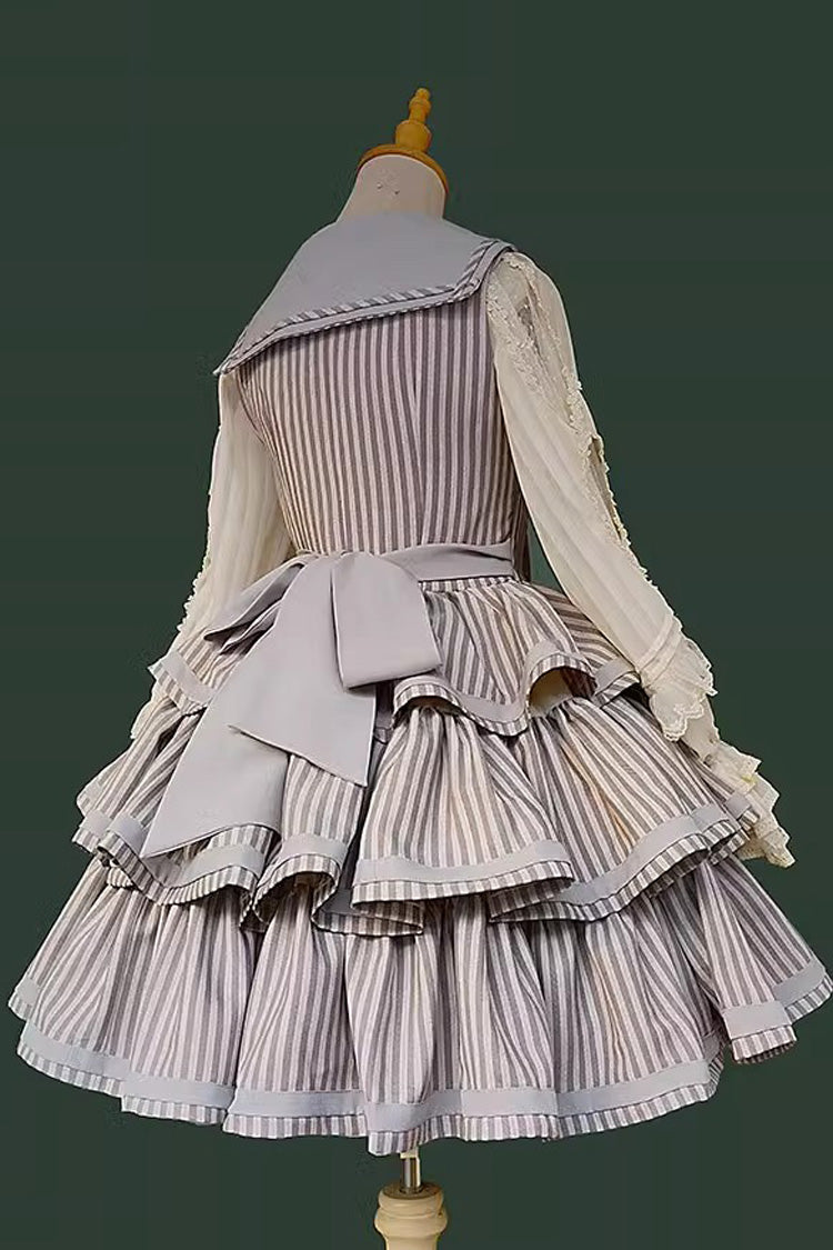 From the Other Side Sleeveless Triple-Layered Vertical Stripes Print Print Ruffle Bowknot Sweet College Style Lolita Jsk Dress