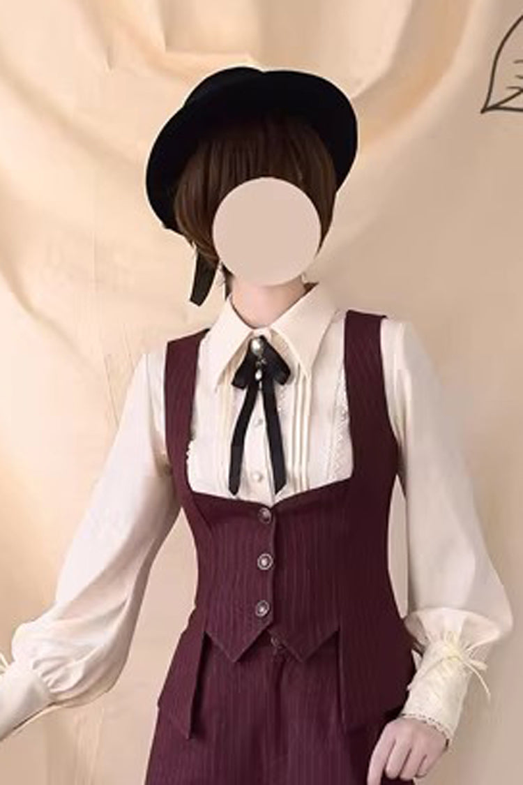 Red Griffin's Pact Bust Support Striped Printed Gothic Ouji Lolita Shorts Vest Set