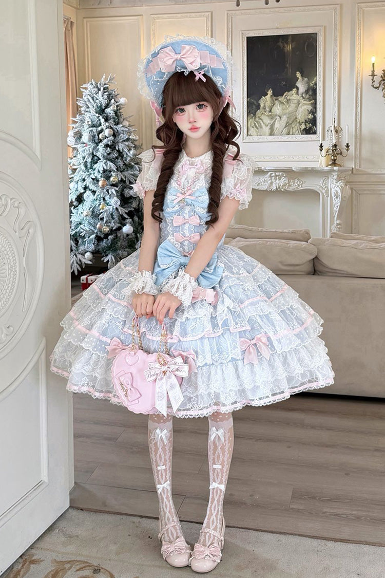 Blue Moon-Tide Butterfly's Call Sleeveless Multi-Layered Ruffle Bowknot Lace Sweet Lolita Jsk Dress