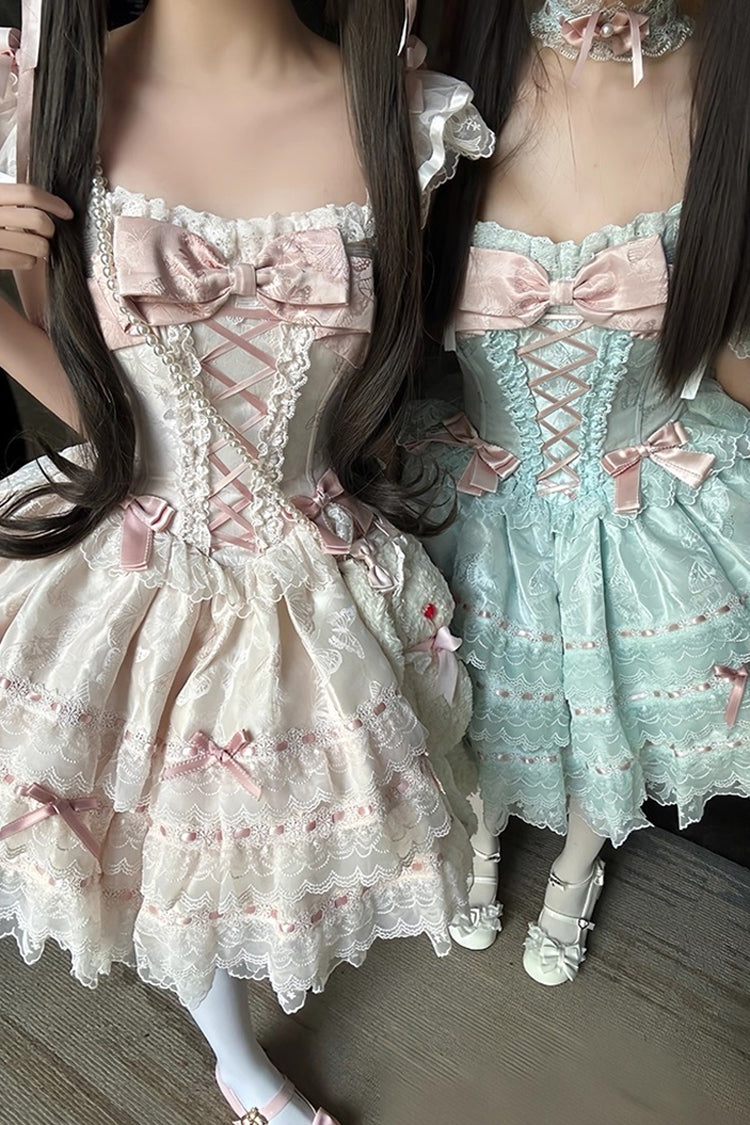 Apricot Flora Isle Butterfly Sleeveless Ruffle Bowknot Lace Lace-Up Sweet Elegant Lolita Jsk Dress