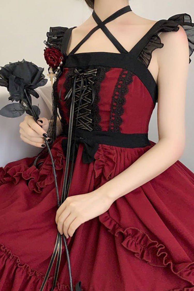 Red Seven Deadly Sins - Wrath Double-Layered Ruffle Stitching Lace Gothic Lolita Jsk Dress