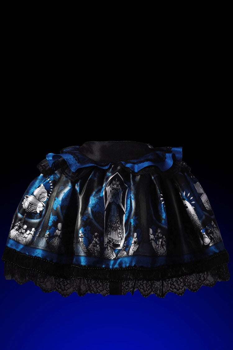 Blue Dark Moon Corridor Print Embroidery Gothic Lolita Dress Skirt