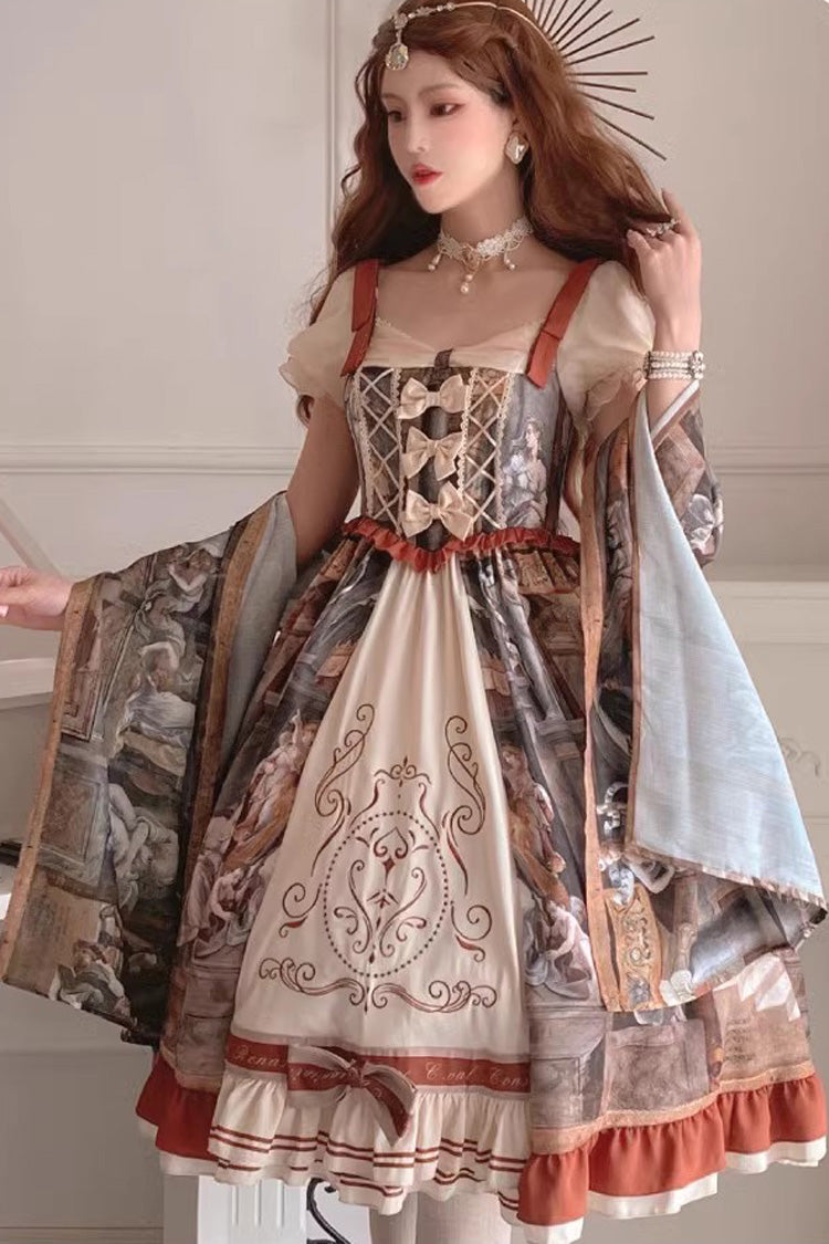 Multi-Color Constantine Oil Painting Print Bowknot Classic Vintage Princess Lolita Dress