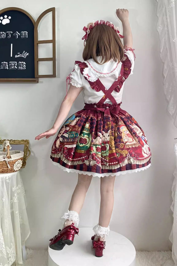 Red Rabbit and Bear Feast Print Ruffle Bowknot Sweet Lolita Skirt