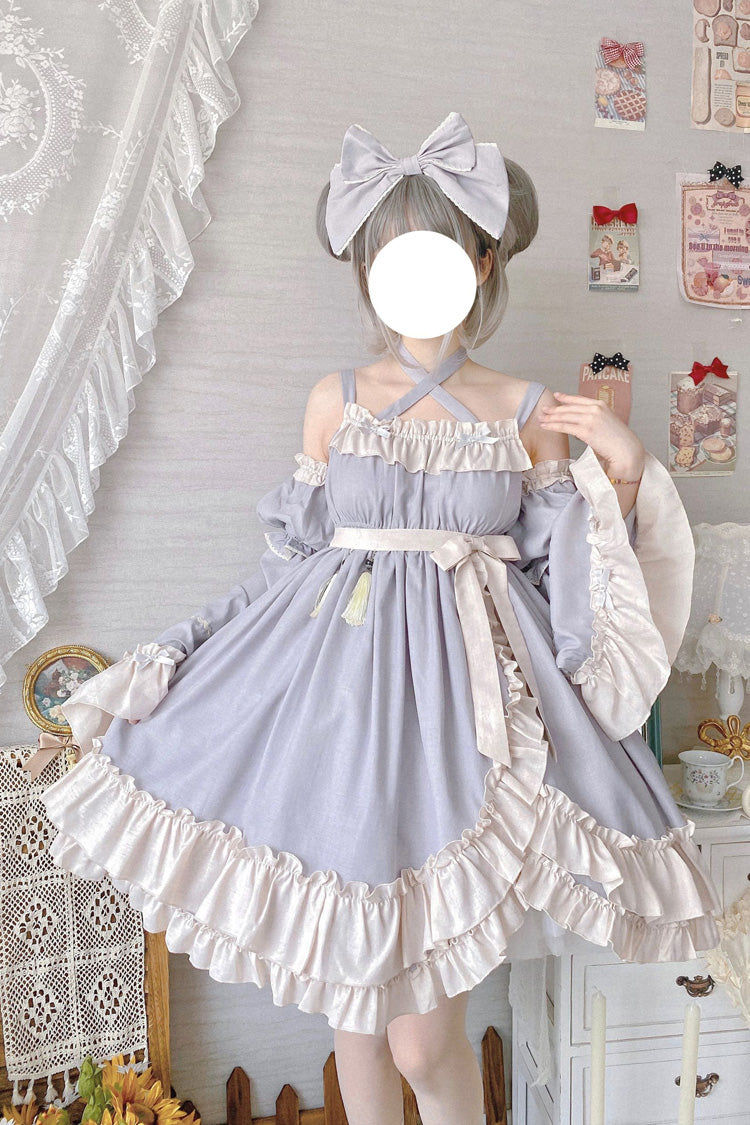 Grey Monet Estate Sleeveless High Waisted Ruffle Bowknot Asymmetric Sweet Lolita Jsk Dress