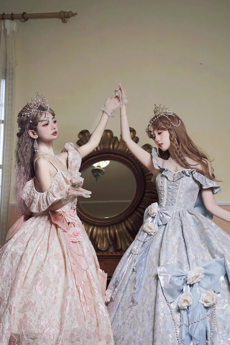 Off Shoulder Print Hanayome Embroidery Bowknot Sweet Princess Lolita Dress 2 Colors