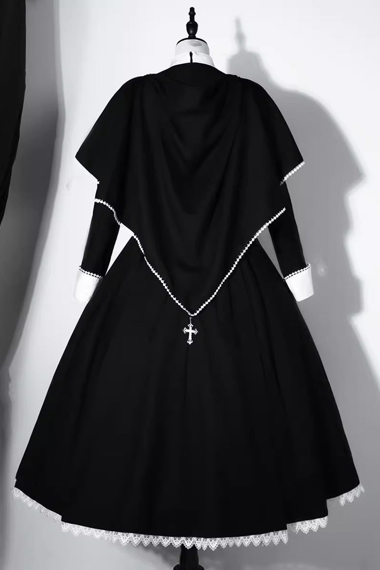 Black Nun Long Sleeves Print Stitching Lace Gothic Elegant Lolita Dress