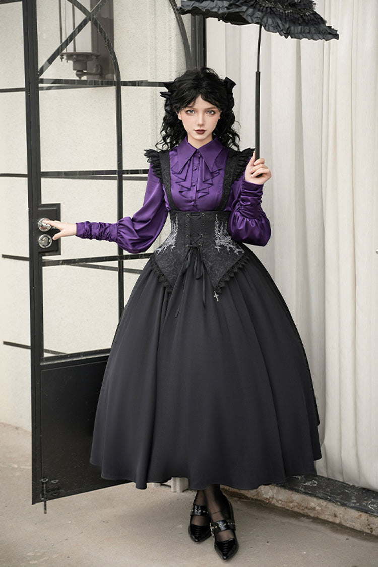 Black Night of Thorns Sleeveless Embroidery Lace-Up Gothic Lolita Strap Breast Support Dress 2 Versions