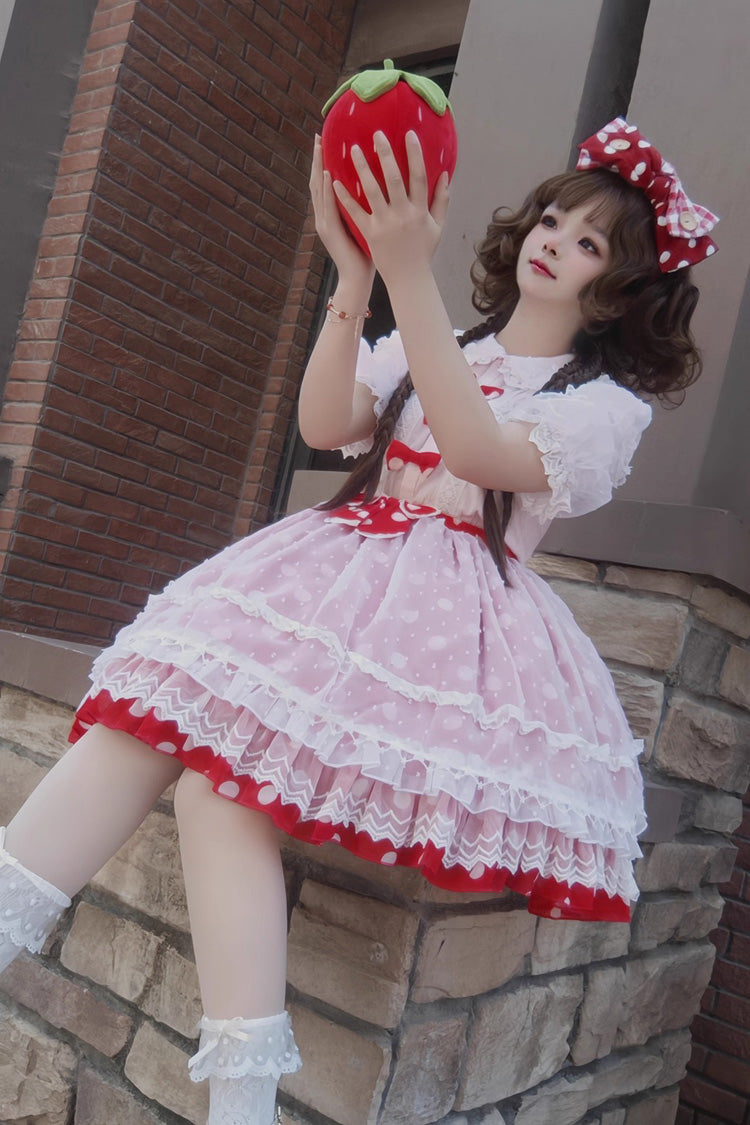 Wave Candy Triple-Layered Print Ruffle Bowknot Sweet Lolita Skirt 3 Colors