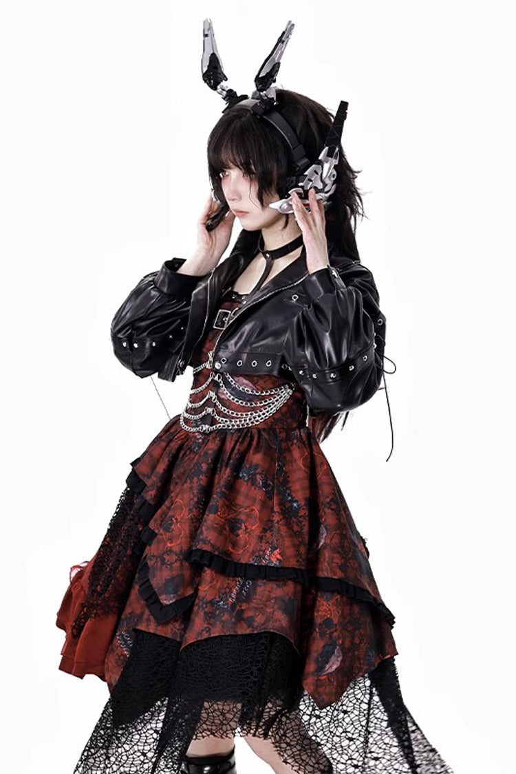 Red Strawberries of Blood and Tears Sleeveless Print Ruffle Bowknot Lace Asymmetric Gothic Lolita Jsk Dress