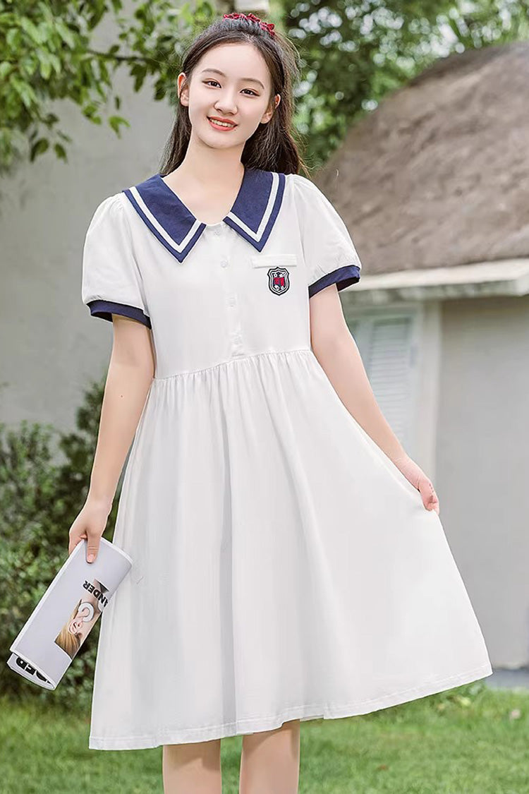 Sweet Short Sleeves High Waisted College Style Lolita Dress 2 Colors