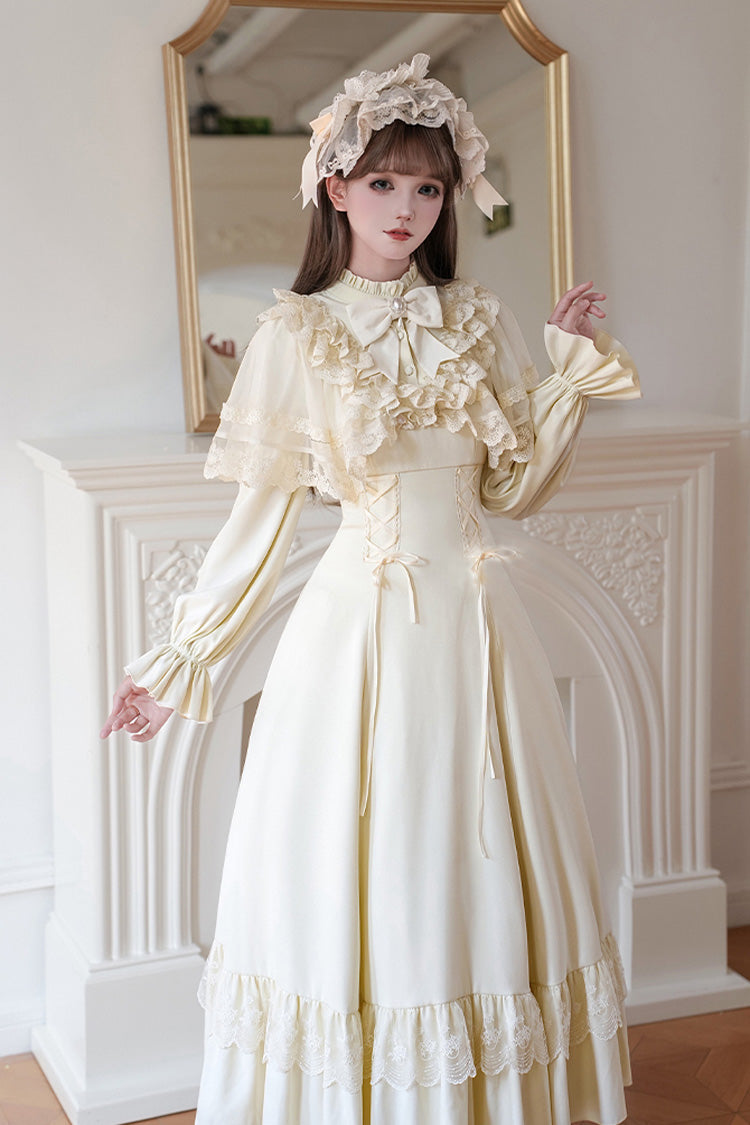 Letters & Poems · Day and Night Stand Collar Long Sleeves Ruffle Bowknot Lace-Up Gothic Lolita Dress 2 Colors