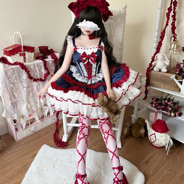 [Pre] Sweet Lolita Goth Lolita Ruffled Lace Bow Lolita Dress JSK Princess Cake Dress