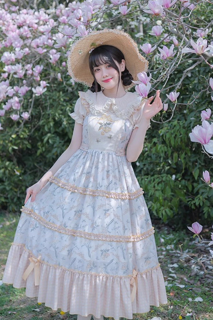 Multi-Color Midsummer Print Ruffle Embroidery Sweet Lolita Jsk Dress
