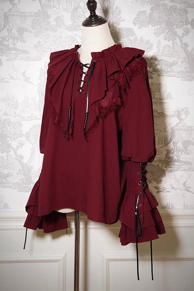 Wine Red Pirate Series Navigation Treasure Hunting Guide V Collar Long Hime Sleeves Ouji Lolita Blouse
