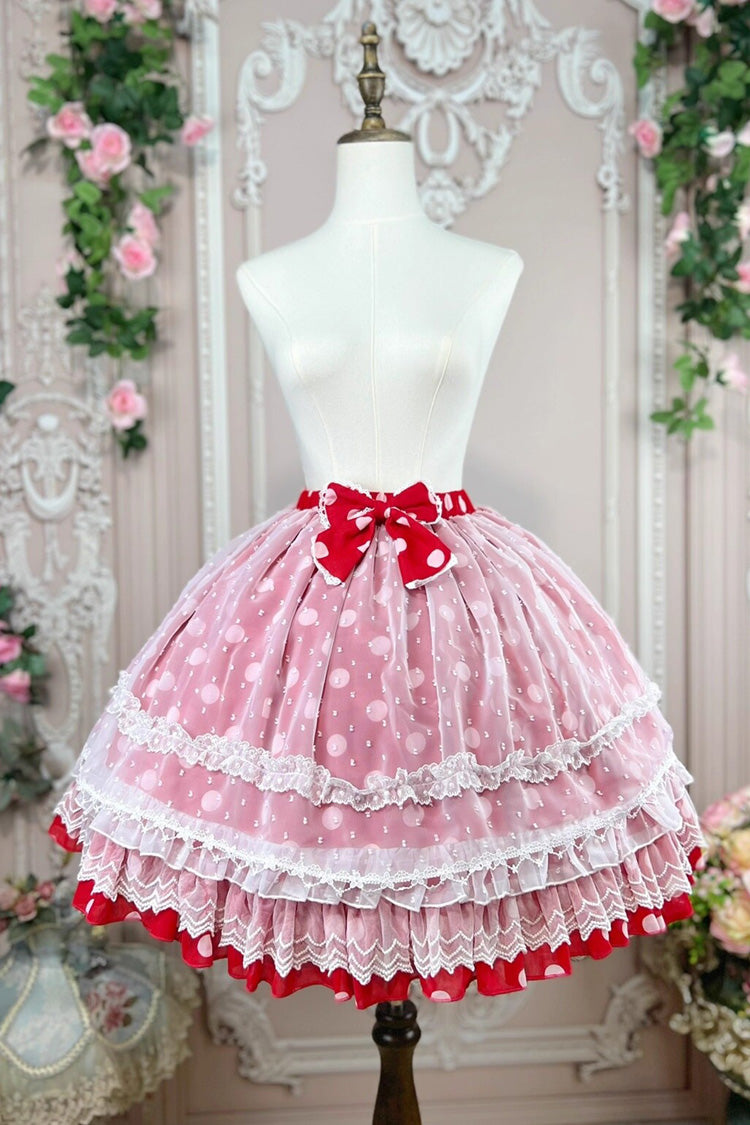 Wave Candy Triple-Layered Print Ruffle Bowknot Sweet Lolita Skirt 3 Colors