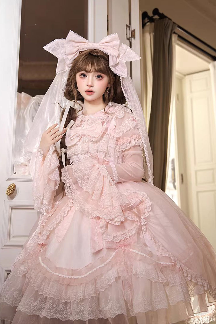 Pink Candy Flavor Square Collar Sleeveless Ruffled Bow Lace Sweet Gorgeous Lolita Jsk Dress