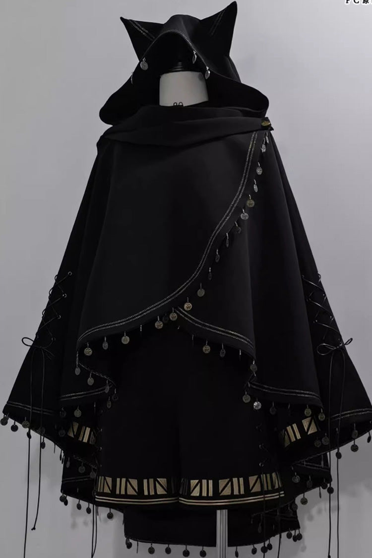 Black Black Cat Embroidery Cat Ears Hooded Ouji Gothic Prince Handsome Lolita Cloak