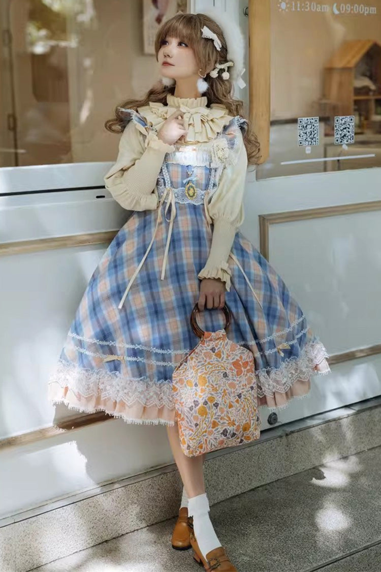 Yellow/Blue Endless Summer High Waisted Printed Ruffled Bow Lace Sweet Princess Lolita Jsk Dress 2 Versions
