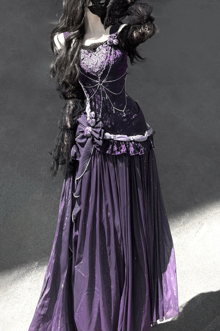 Purple Madame Butterfly Ruffle Bowknot Lace Sweet Elegant Gorgeous Lolita Jsk Dress