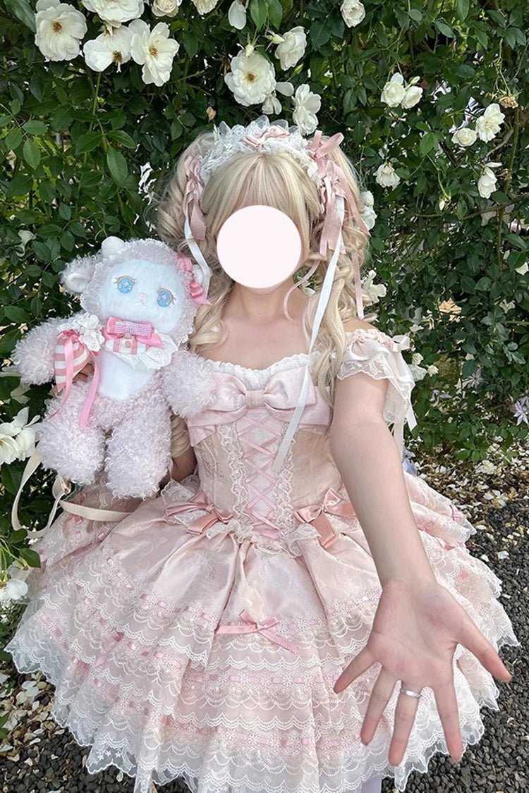 Pink Flora Isle Butterfly Sleeveless Ruffle Bowknot Lace Lace-Up Sweet Elegant Lolita Jsk Dress