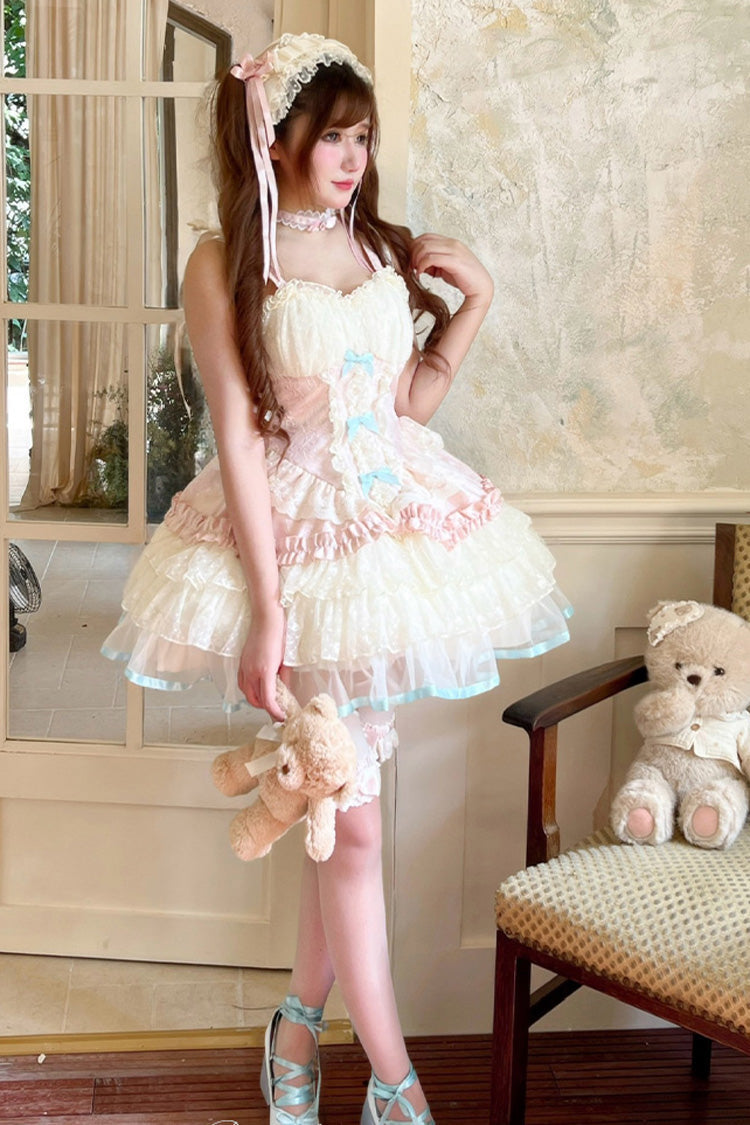 Pink Dream Girl Multi-Layered Ruffle Bowknot Lace Ballet Sweet Lolita Dress