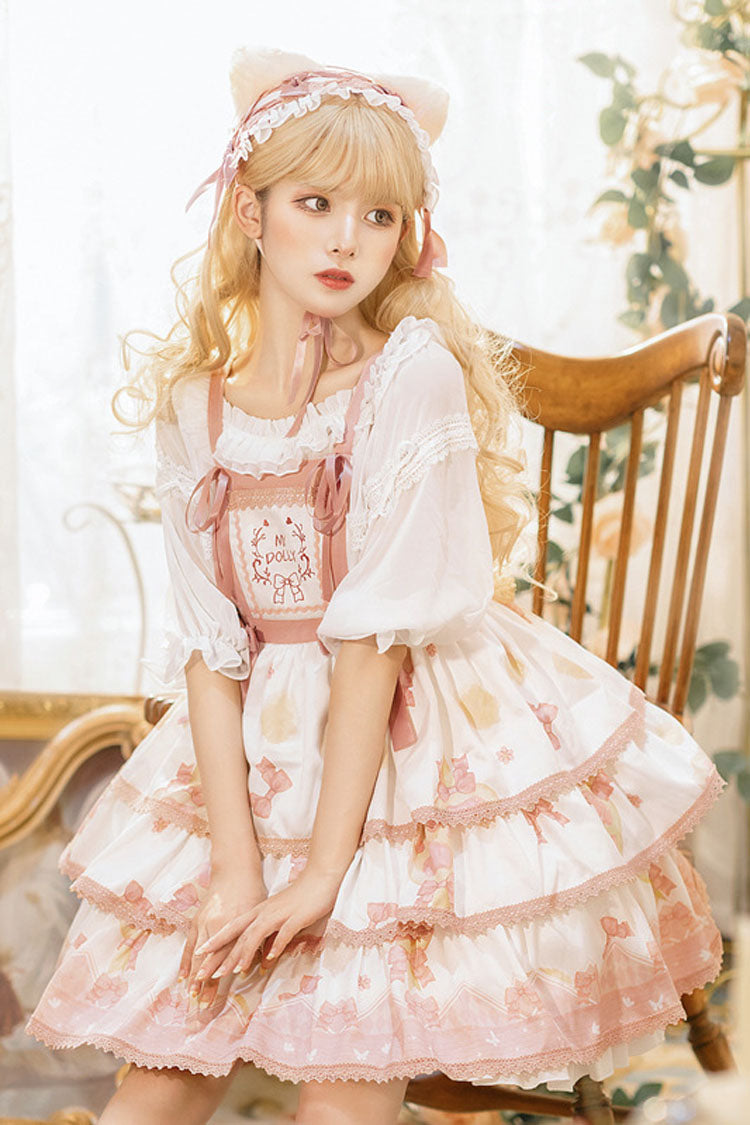 White Candy Bowknot Print Princess Sweet Lolita JSK Dress