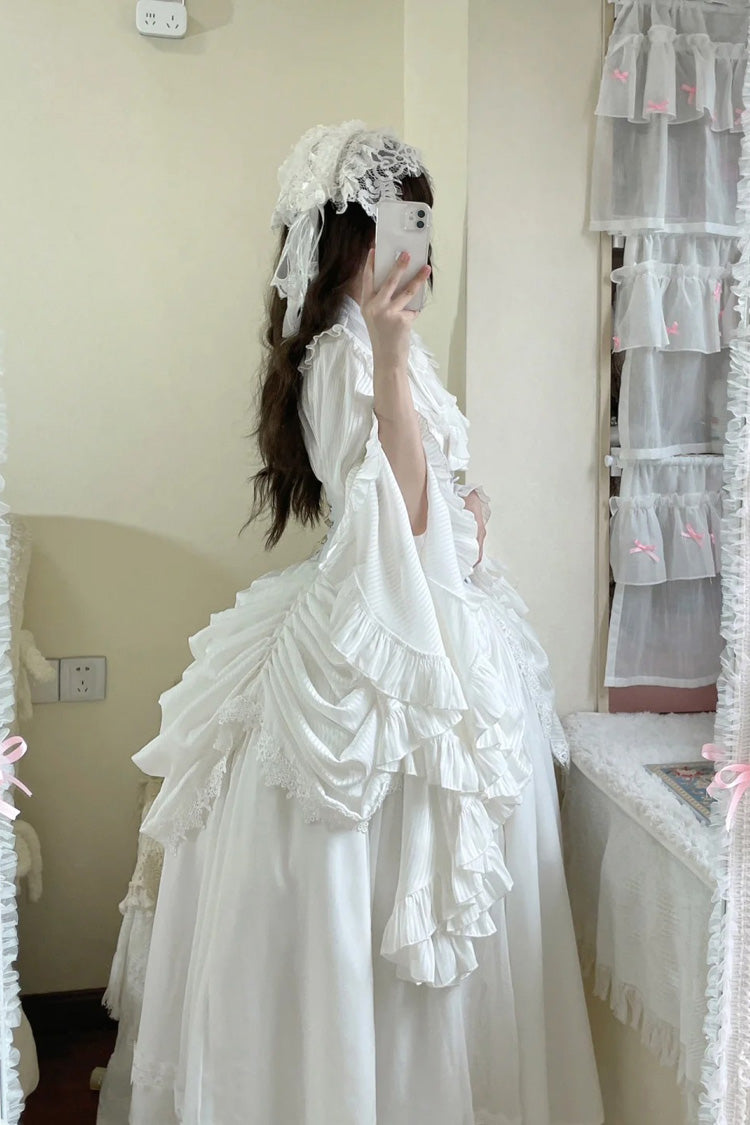 White Sleepwalking Long Hime Sleeves Stitching Lace Plus Size Gothic Elegant Lolita Skirt Set