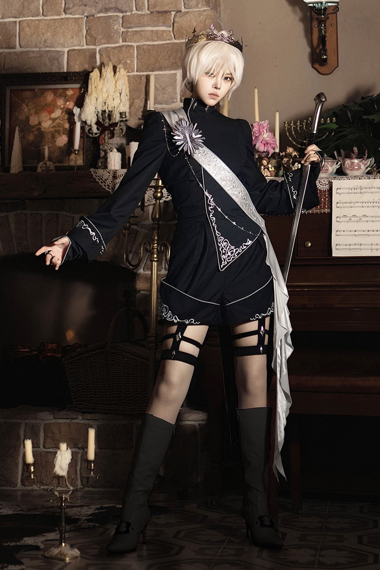 Black Sword of Oath Long Sleeves Embroidered Gothic Vintage Knight Prince Ouji Lolita Set